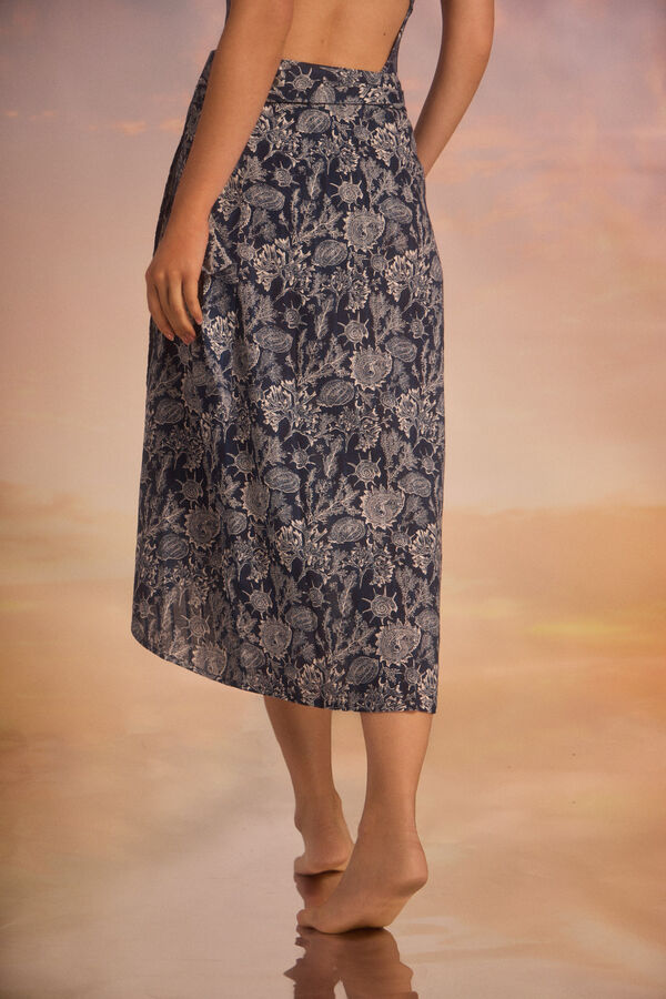 Cortefiel Printed sarong skirt Printed blue