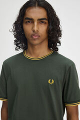 Fred Perry Camiseta con ribete con dos franjas Kaki
