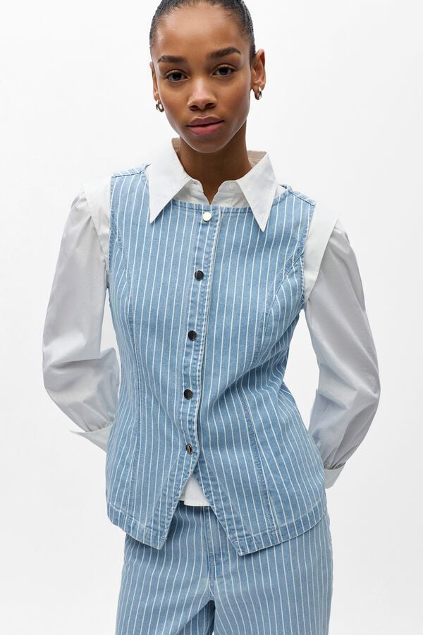 Object Striped denim gilet Blue