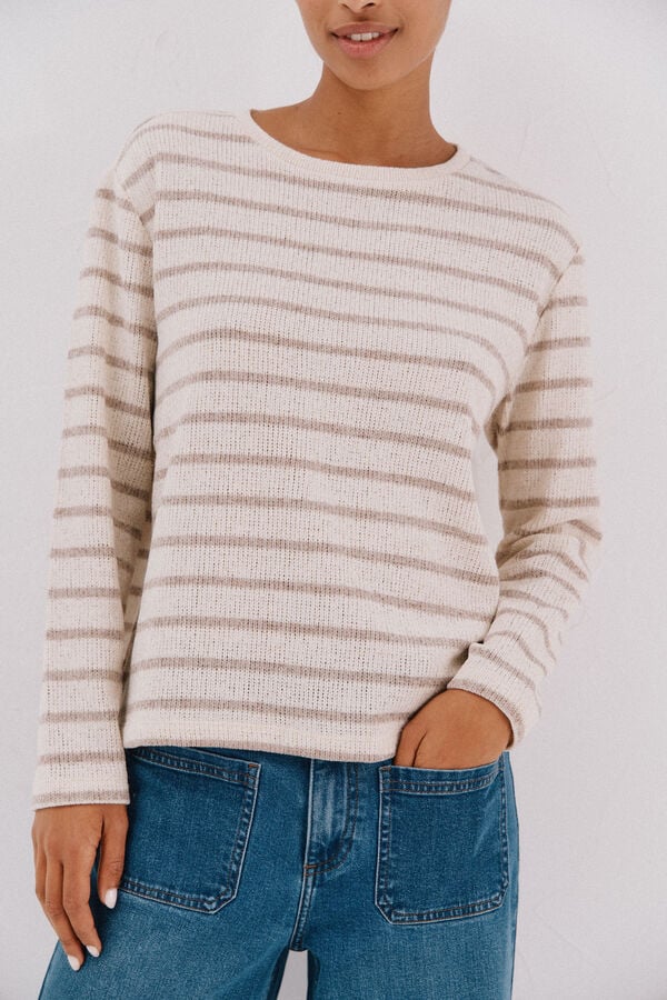 Cortefiel striped chenille t-shirt Printed beige