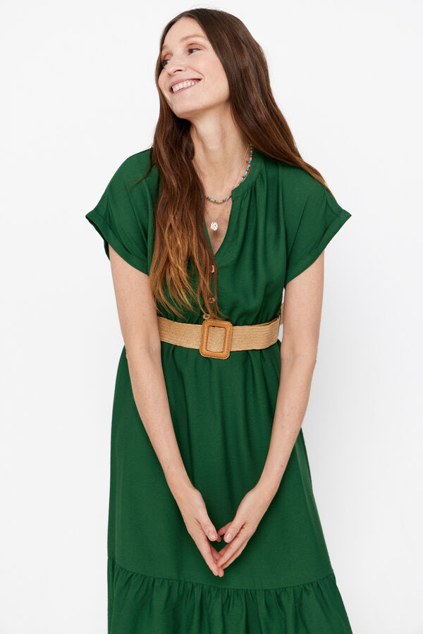 Cortefiel Belted comfort dress Dark green