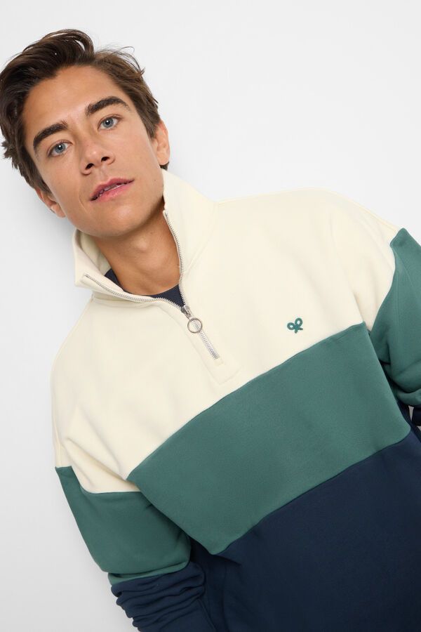 Silbon Sudadera relaxed fit media cremallera bloques Verde