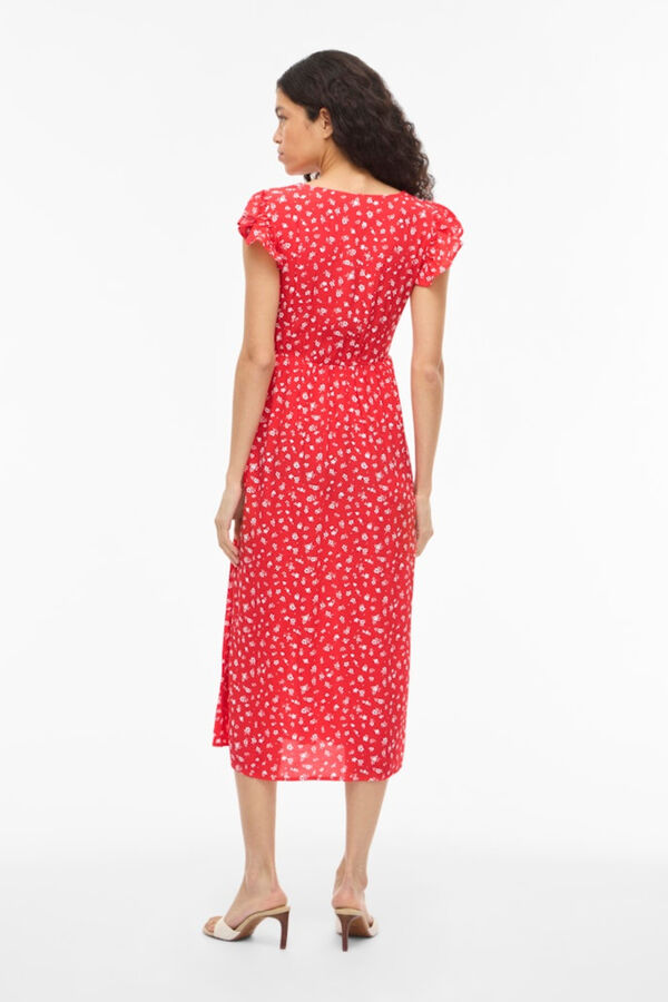 Vila Printed viscose midi dress Coral