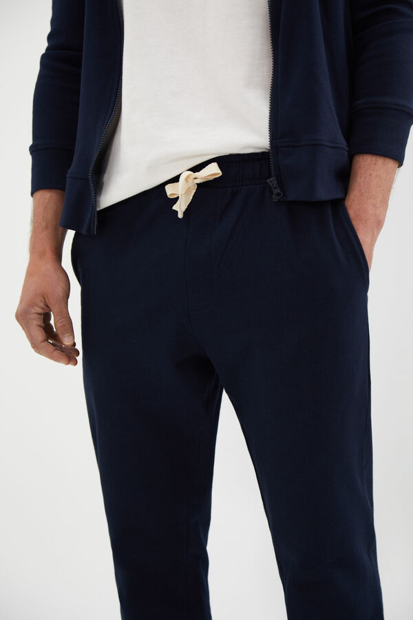 Cortefiel Long jersey-knit trousers Navy