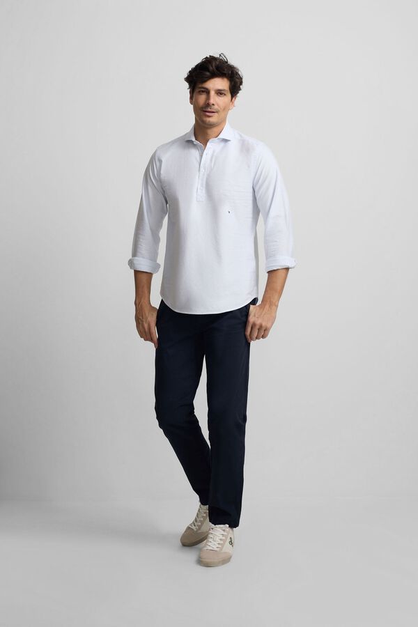 Silbon Oxford sport striped polo shirt Blue