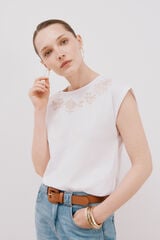 Cortefiel Printed and embroidered sleeves T-shirt White
