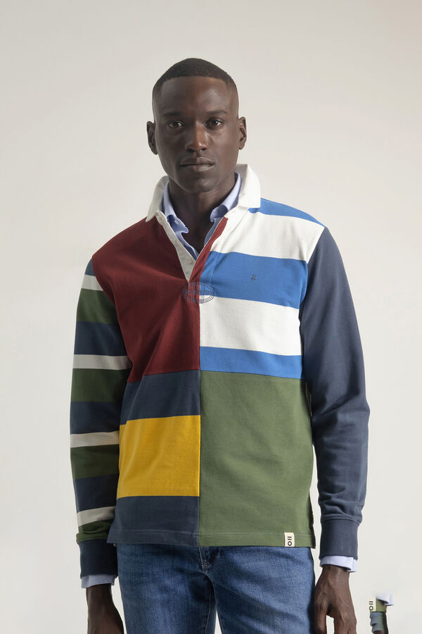 PuroEGO Camisa polo patchwork azul tinta Azul