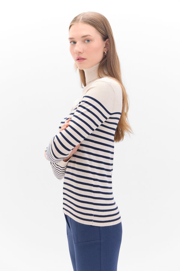 Cortefiel Two-tone striped jumper Ivory