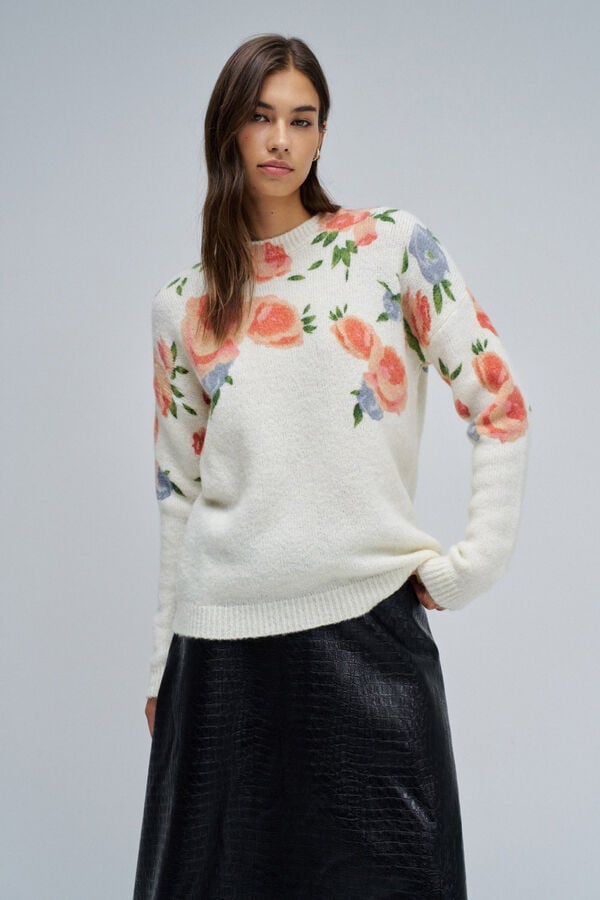 Salsa Jeans Sweatshirt de lã e mohair com estampado floral Ecru