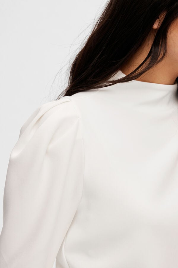 Cortefiel Sweatshirt de gola alta e mangas abalonadas confecionada com Tencel. Branco
