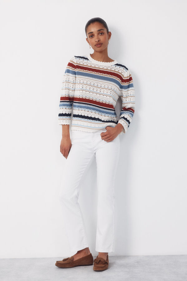 Cortefiel Multicoloured striped jumper Printed white