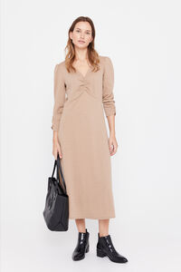 Cortefiel Gathered jersey-knit dress Printed brown