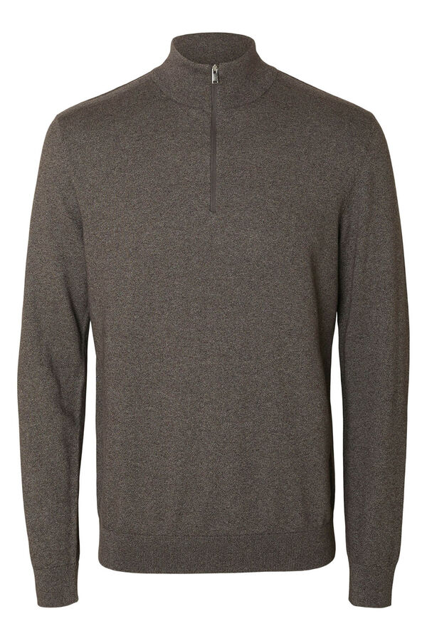 Selected Malha 100% camisola com meia fecho-éclair . Cinzento