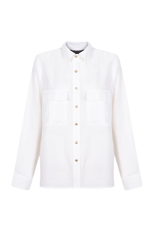 Cortefiel Camisa branca botões metálicos Branco