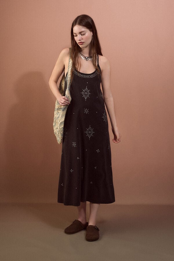 Slowlove Vestido tirantes tachas Negro