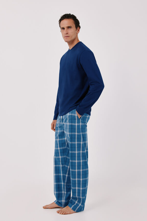 Cortefiel Jersey-knit and fabric pyjamas set Blue