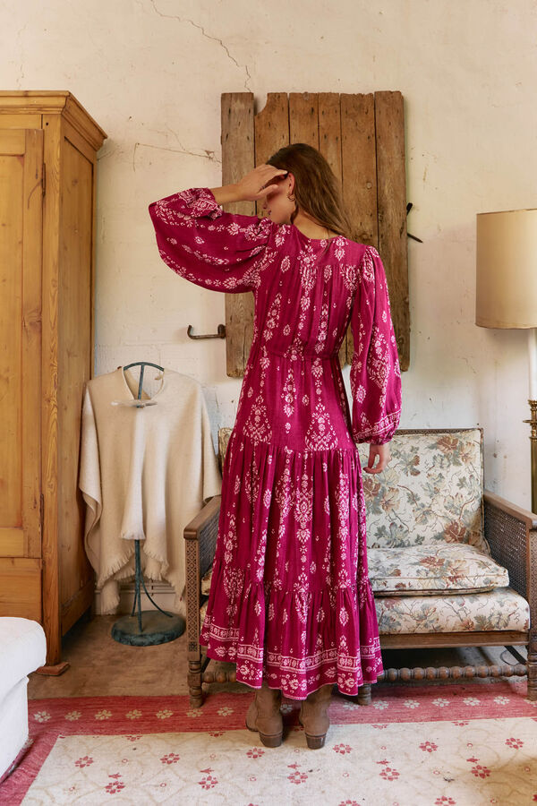 Jaase Vestido longo Teresa com estampado de ruibarbo Granada