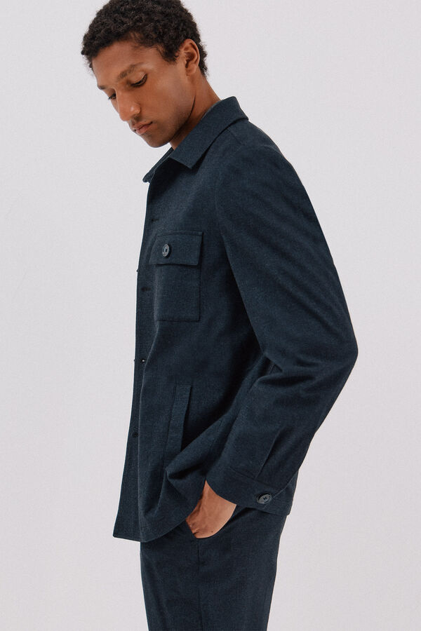 Cortefiel Micro-check cotton overshirt Navy