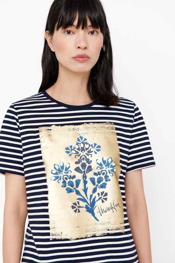 Cortefiel Floral printed T-shirt Printed blue