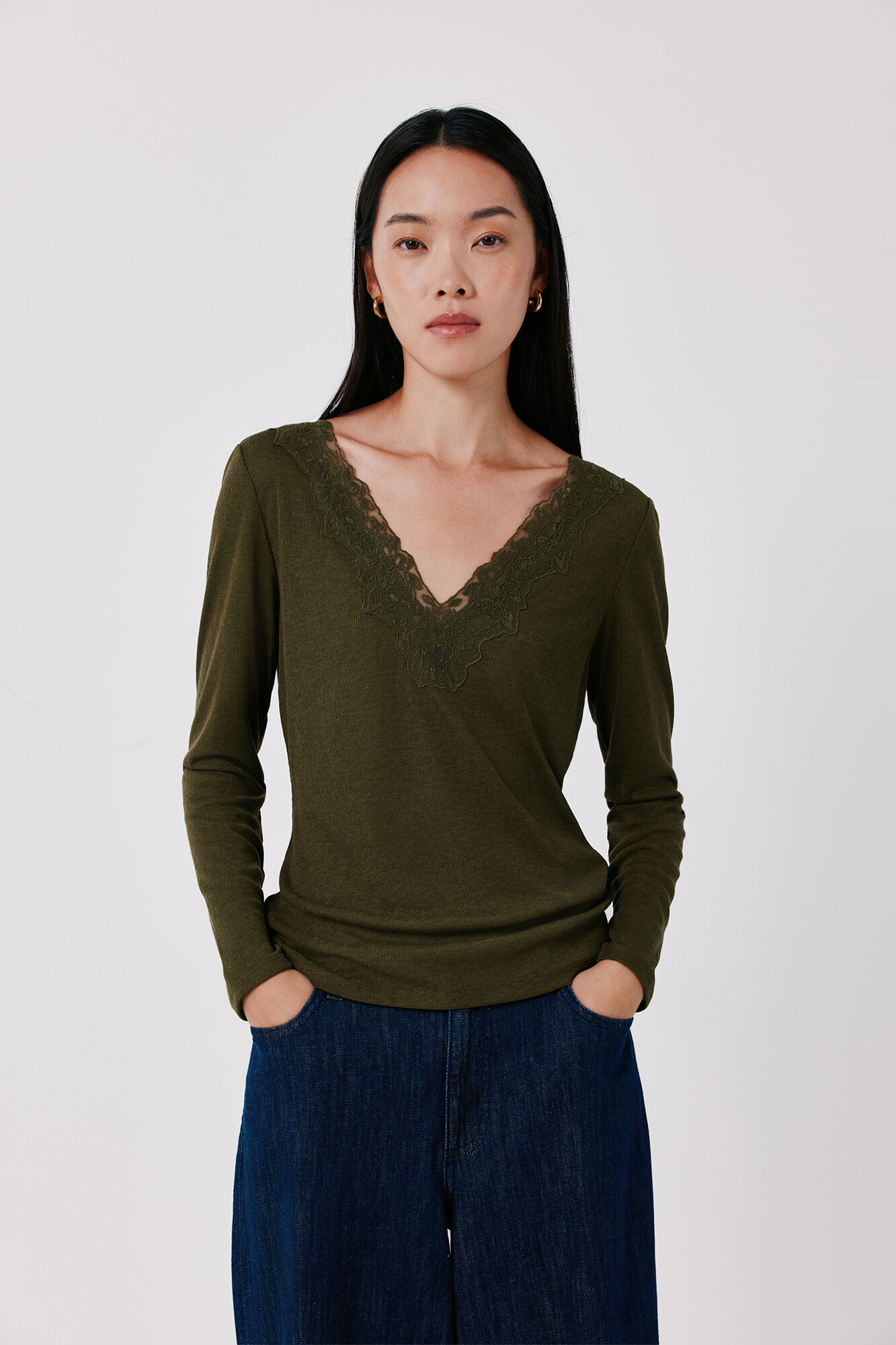 Cortefiel Lace neckline T-shirt