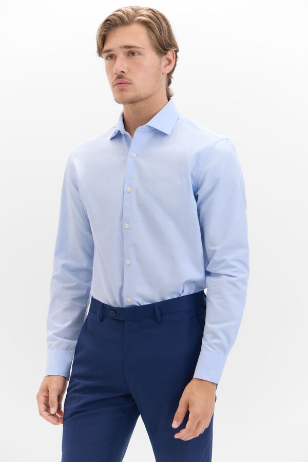 Cortefiel Slim fit easy-iron ottoman dress shirt Blue