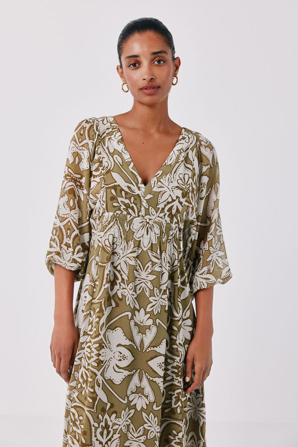 Cortefiel Printed fluid dress Printed green