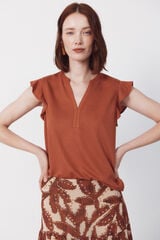 Cortefiel Flounced sleeve t-shirt Brown