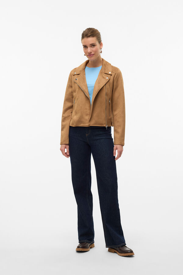 Vero Moda Blus&atilde;o em camur&ccedil;a com tachas Castanho