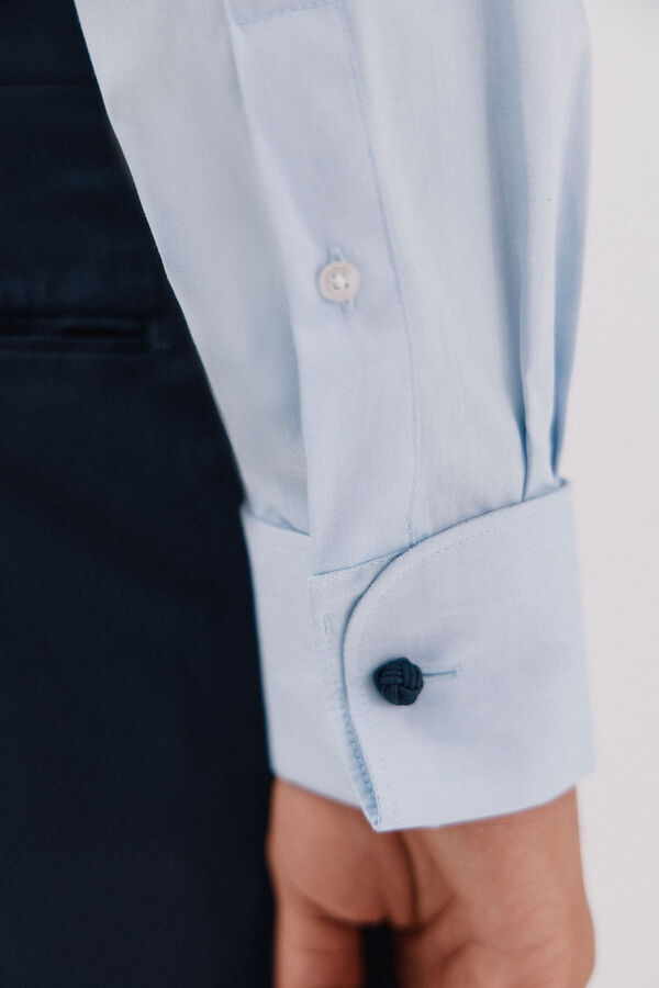 Cortefiel Plain easy-iron shirt with cufflinks Blue