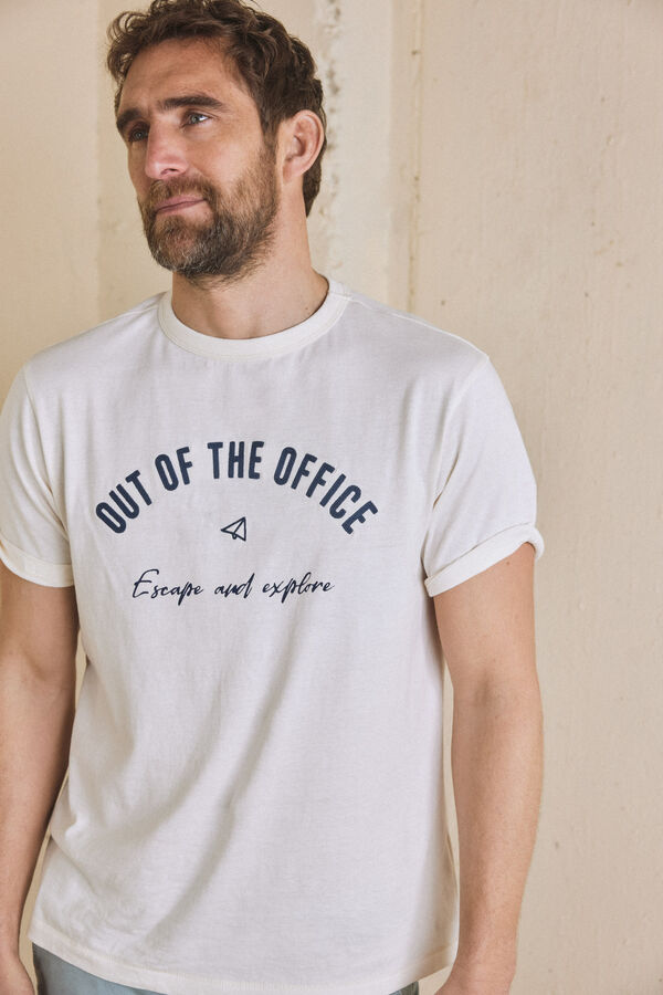 Cortefiel T-shirt com bordado Out of the Office Ecru