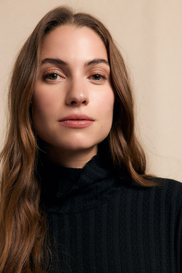 Slowlove Vestido cuello alto canalé Negro