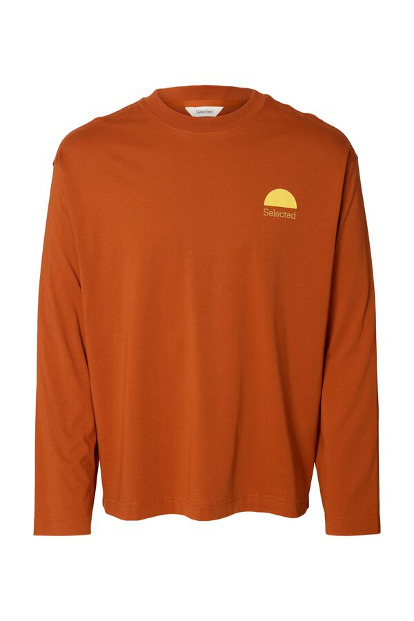 Selected T-shirt de manga comprida estampada Castanho
