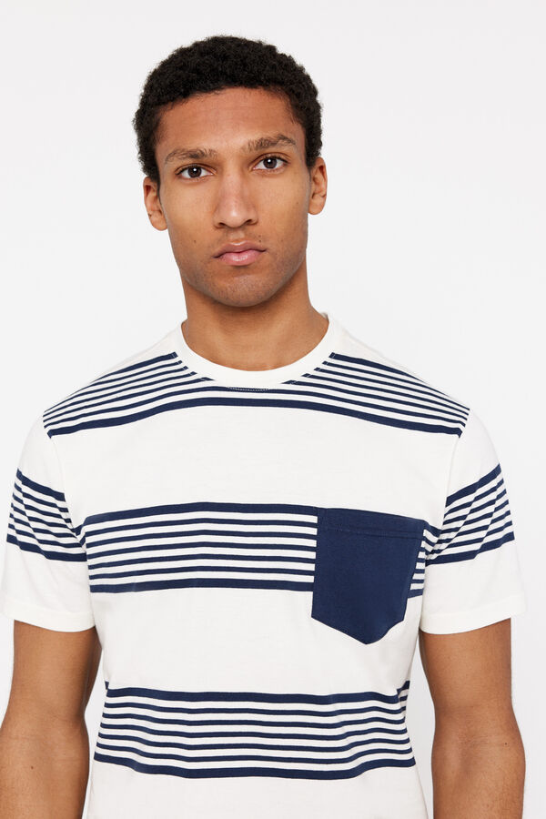 Cortefiel Striped T-shirt with pocket Ivory