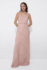 Cortefiel Long strappy dress with sequins Pink