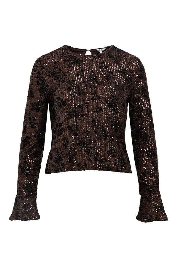 Object Top flocado e com lantejoulas Castanho
