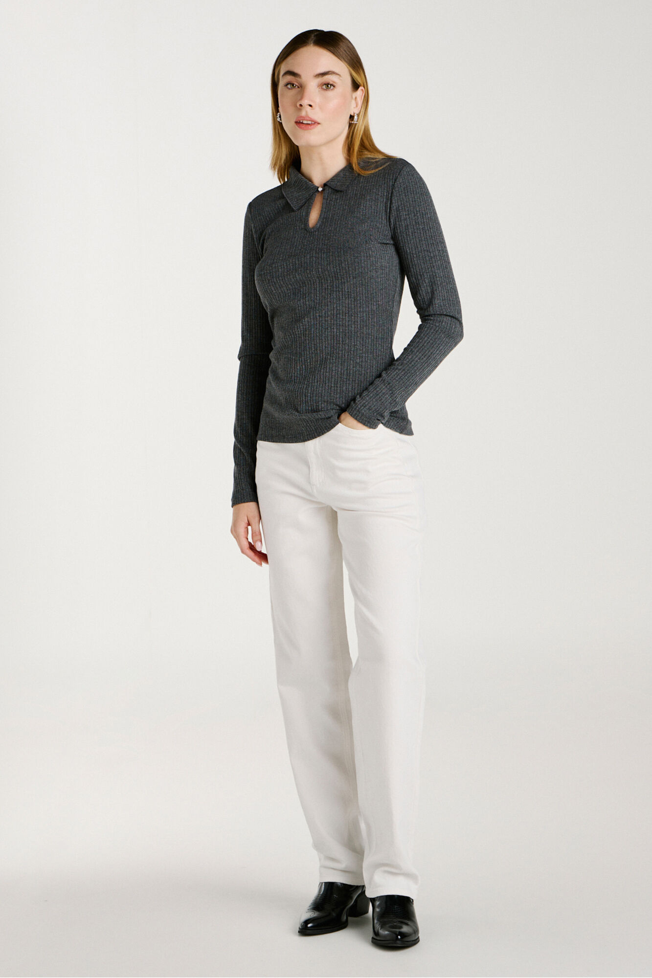 Vila Top de manga polo de gola comprida