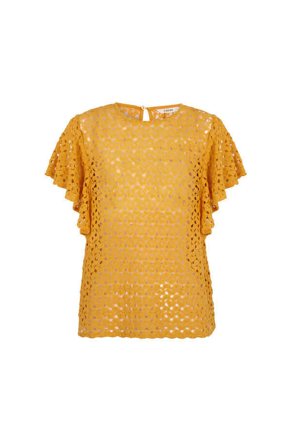 Slowlove Top de crochet com manga largas Dourado