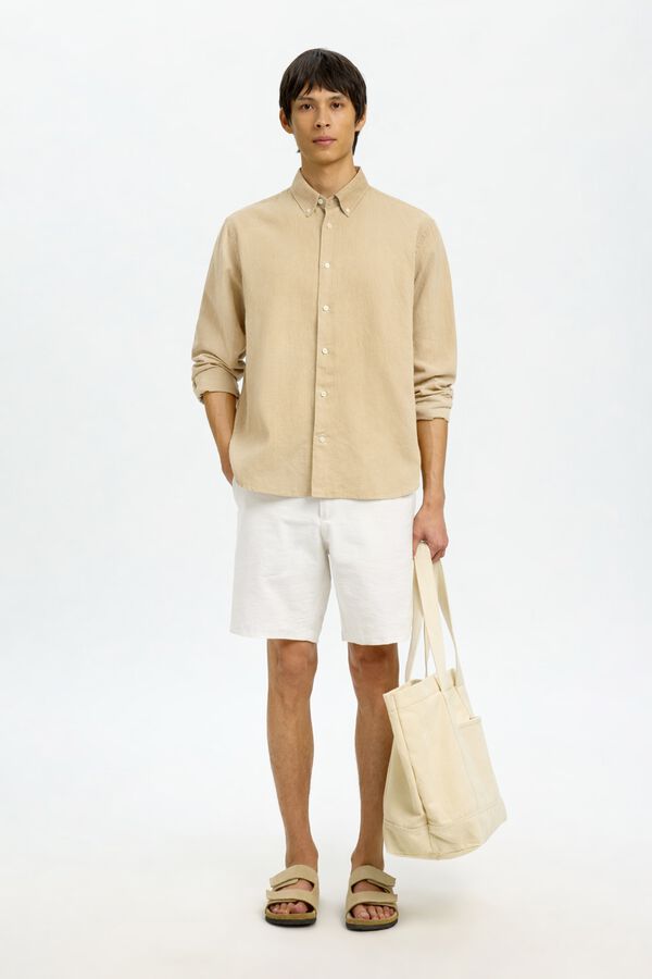 Selected Camisa de manga comprida em linho Tostado