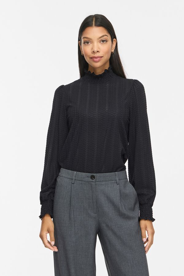 Vila High neck textured blouse Black