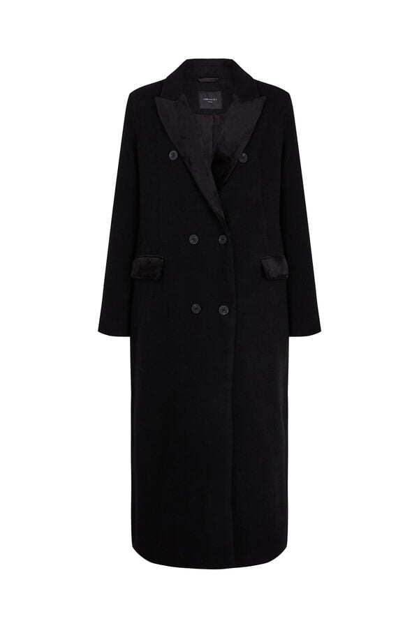 Cortefiel Long velvet collar coat Black