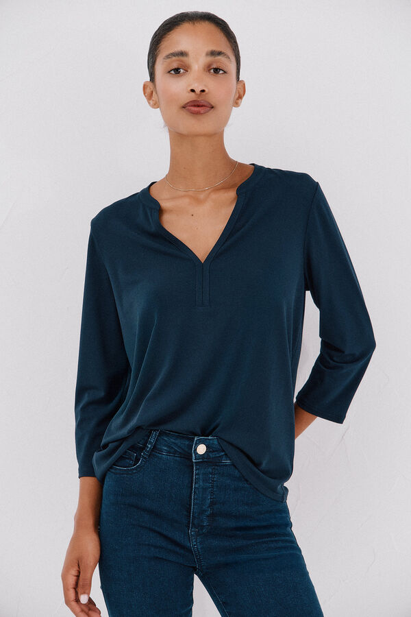 Cortefiel Camiseta básica escote mão Azul marino