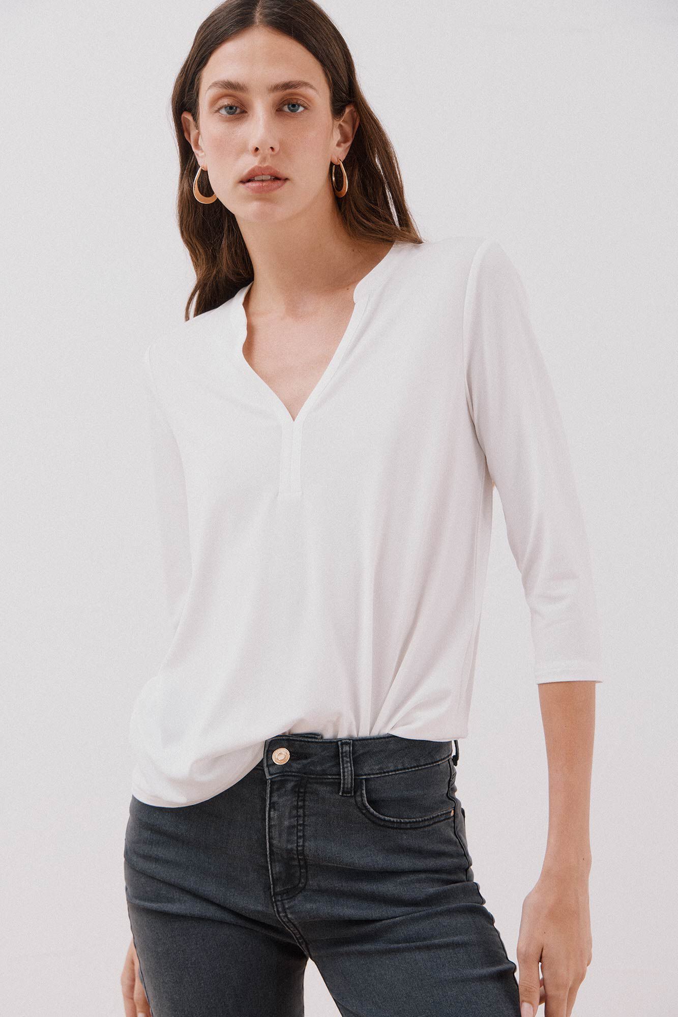 Cortefiel Camiseta b&aacute;sica decote mandarim