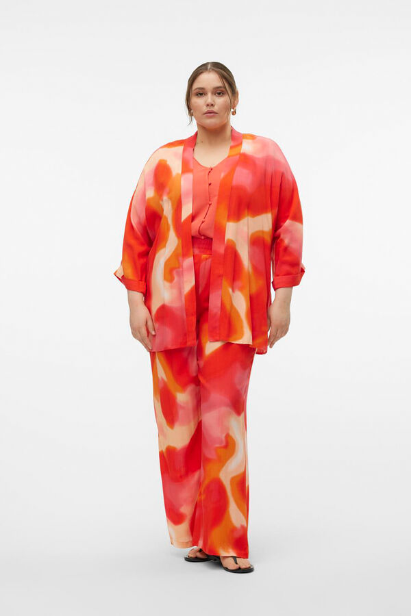 Cortefiel Plus size kimono with 3/4 sleeves Orange