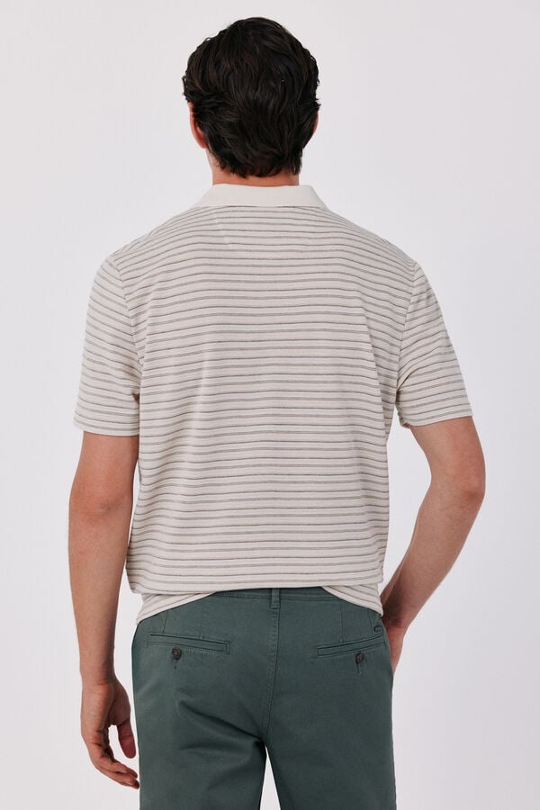 Cortefiel Striped structure polo shirt Ivory