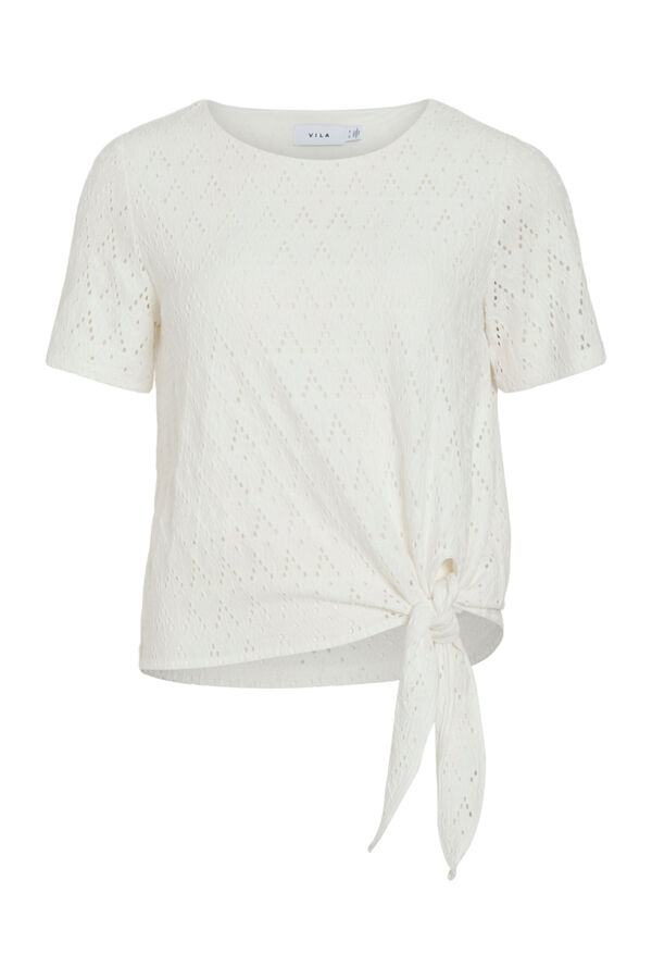 Vila Cotton openwork short sleeve top White