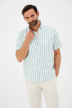 Cortefiel Striped short-sleeved Coolmax shirt Green