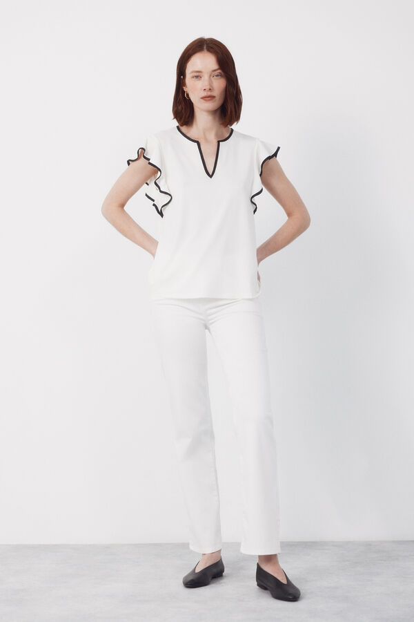 Cortefiel Contrasting piping jersey-knit top White