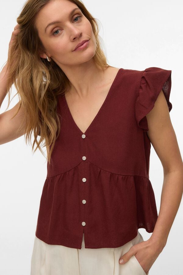 Vero Moda Top manga curta com folho Castanho