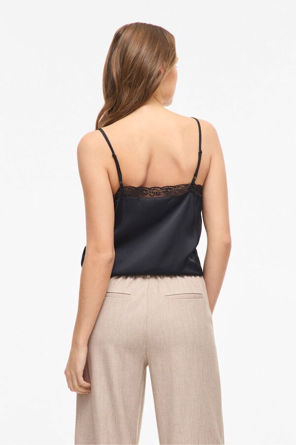 Vila Top de lingerie acetinado com renda Preto