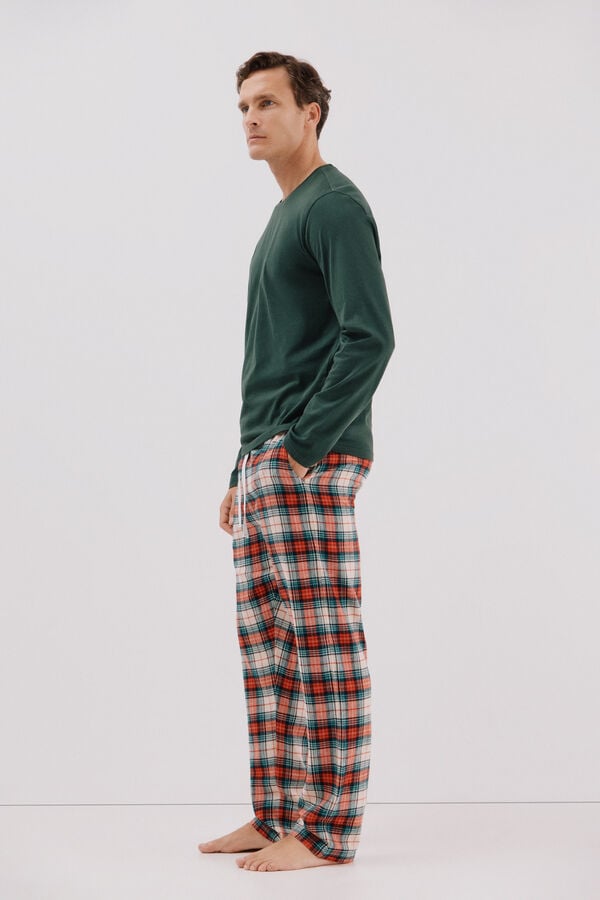 Cortefiel Jersey-knit and cloth pyjama set Dark green